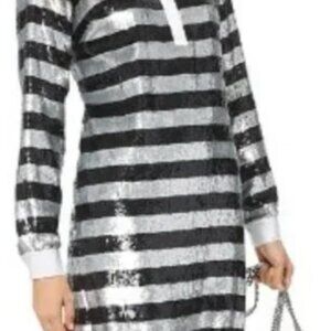 Size 2 NWT. $450 MICHAEL Michael Kors Striped Sequined Shirt Dress